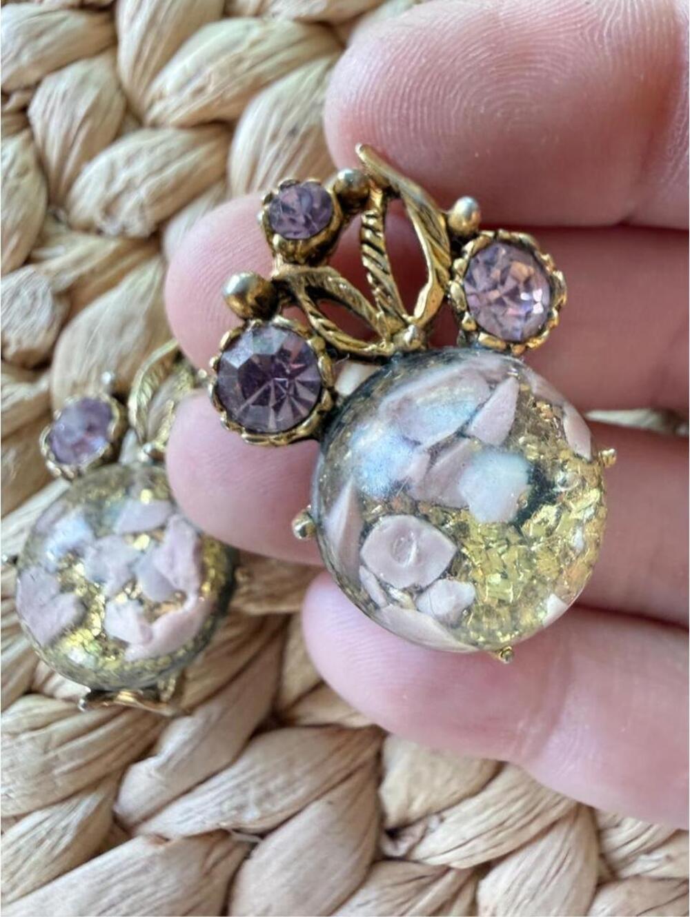 Vintage Confetti Lucite Clip-On Earrings